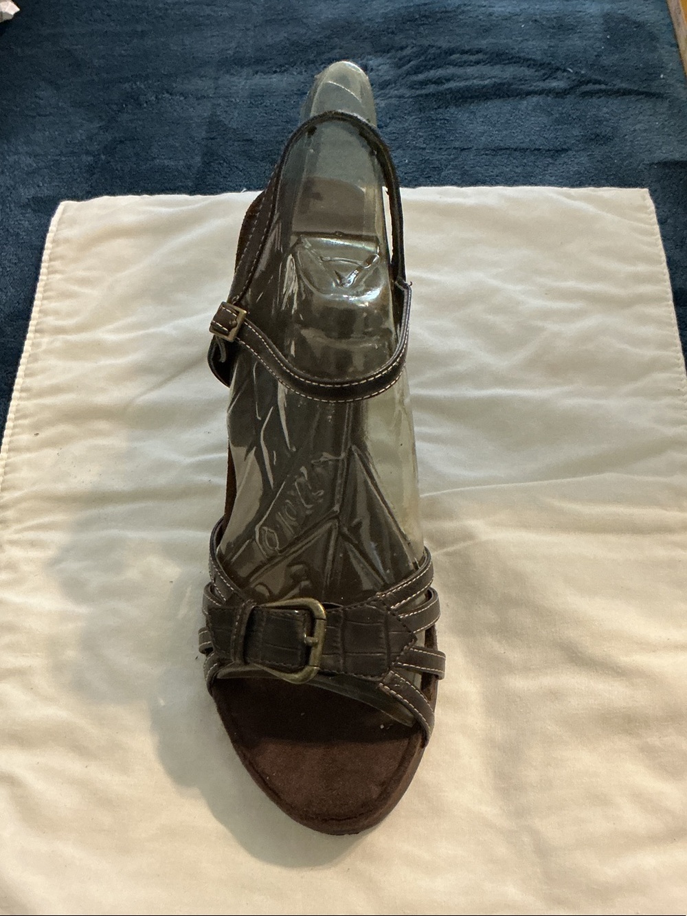 AEROSOLES Dark Brown Strappy Wedge Sandals with Buckle